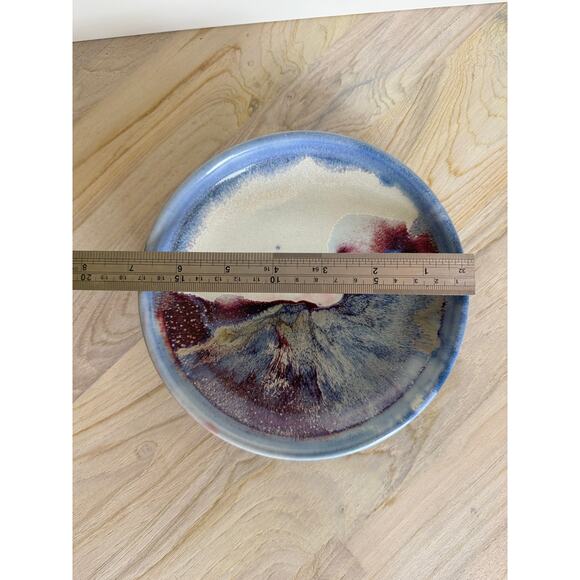 VINTAGE Blue Purple Footed Plate Ceramic Art Pottery Hand Painted Decoration - Picture 5 of 5